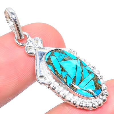 Natural Copper Turquoise Gemstone 925 Sterling Silver Gift Pendant 1.58" Y8K12