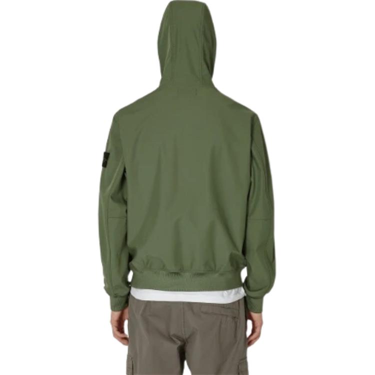 Stone Island SS24 Soft Shell Windproof Waterproof Breathable Solid Color Single-Breasted Casual Hooded Jacket Men jackets Moss-Green 801540227-V0059