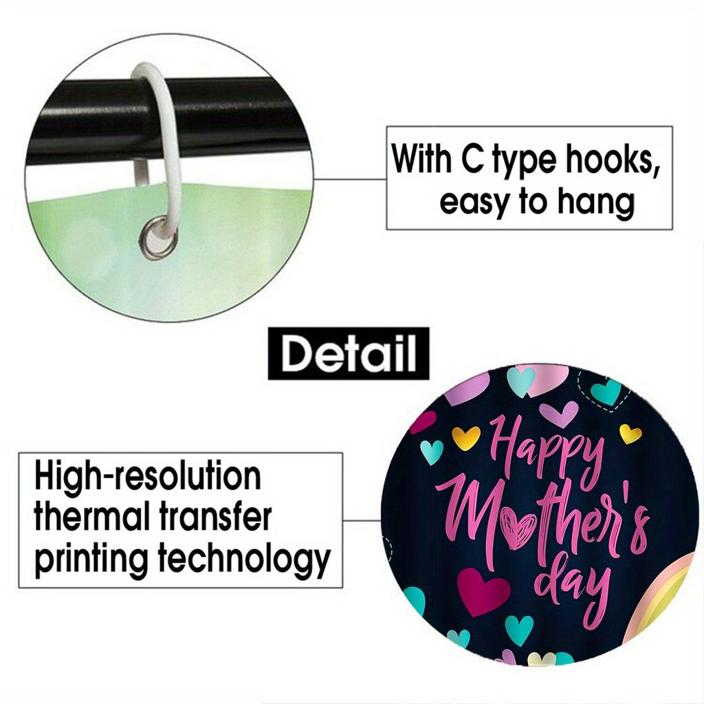 Happy Mother'S Day Shower Curtain Set With 12 Hooks --Shower Curtain, Bath Mat, Toilet Seat Cover And U-Shaped Rug -- Machine