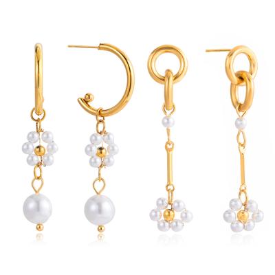 Youthway Elegante Tropfenohrringe mit Imitationperlen und Blumen für Damen Ohrringe aus Edelstahl mit Goldbeschichtung Einfacher Modeschmuck