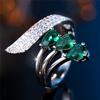 Charm Female White Green Crytal Adjustable Open Ring Gold Silver Color Cute Gift Wedding  For Women