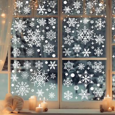 1 foglio Adesivi statici a forma di fiocco di neve per vetro Decorazione Buon Natale Arredamento per la casa Adesivi per finestre a forma di fiocco di neve Carta da parati di Capodanno