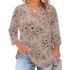 Blusa Floral Feminina Plus Size com Manga Três Quartos, Blusa Casual, Túnica de Corte Amplo para Primavera Verão, Uso Diário, Trabalho e Saídas