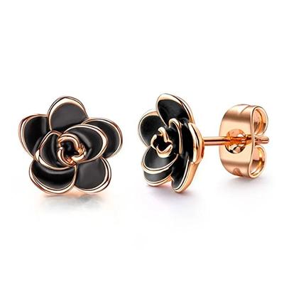 Huian Klassische Kamelienblüten Ohrstecker Zartes Damenaccessoire Alltagsparty Mit Weiß/Schwarz Schmuck