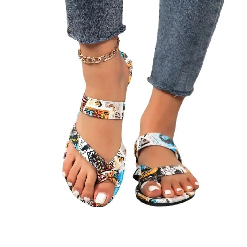 Mode Damen Print Clie Toe Slipper Flats Strandsandalen Sommermode Neue Flip Flops Bew Marke Lässige Kleider-Slides Zapatos Mujer