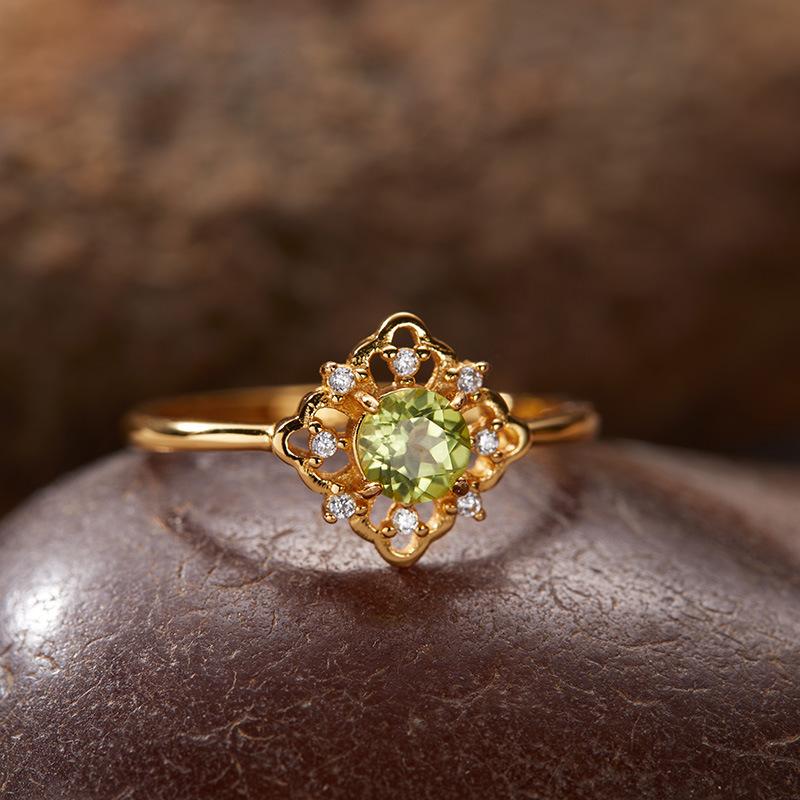 Inel de comoară natural colorat High Sense Light Luxury placat cu argint sterling S925 aurit 18K Inel pentru degetul arătător Bijuterii de nișă Femei