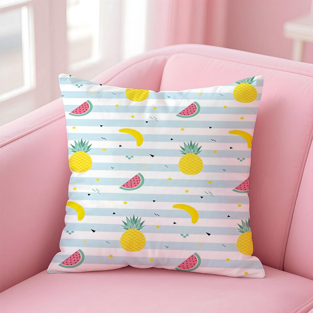 Full Print Pattern of Fruits Art Cushion Cover Pillowcase Short Plush Invisible Zipper Room Sofa Cushion Cover