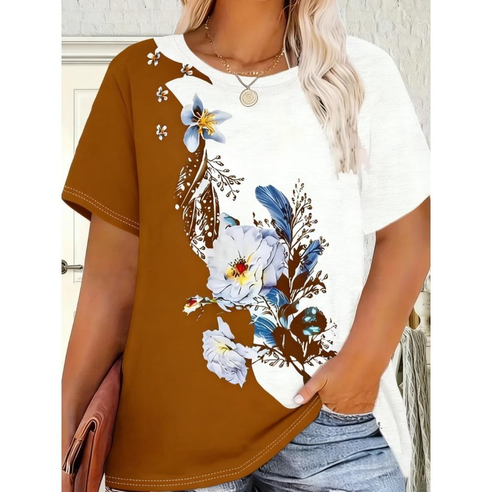 Beautiful Retro Colorful Butterfly Flowers 3D Printed Short Sleeved T-shirt Fashionable Comfortable Soft Breathable Large Loose Summer Womens T-shirt