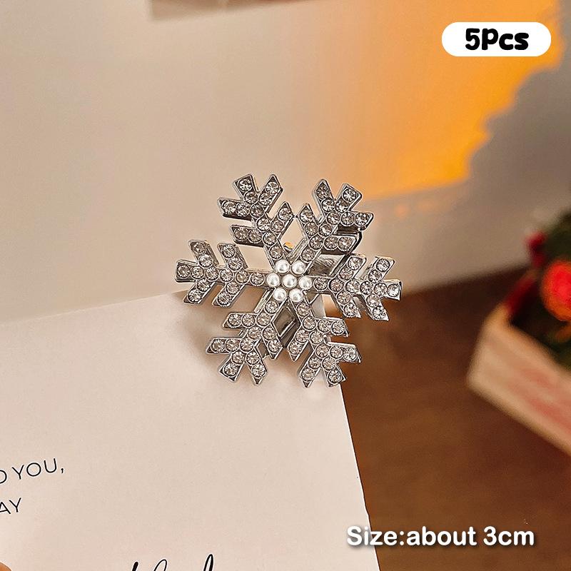 Christmas Sparkle Zircon Snowflake Hairpin Set of 2/5/10, Women's Cute Metal Rhinestone Hair Clips for Party Bangs Accessories