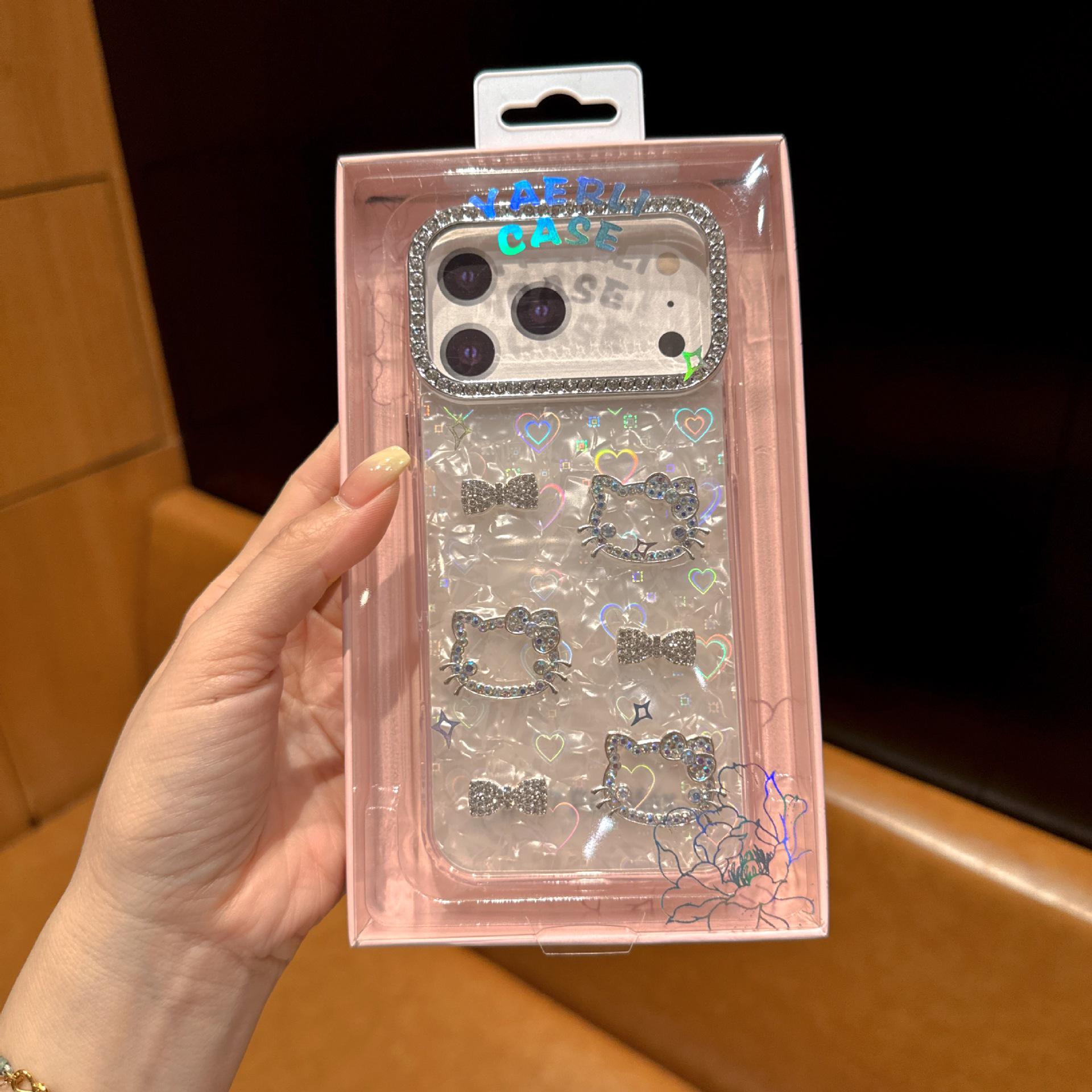 

Sparkling Diamond Cat Bow Phone Case for Apple 17 Pro Max, 16, 15, 12, 11 - Cute Design iPhone 15 Pro