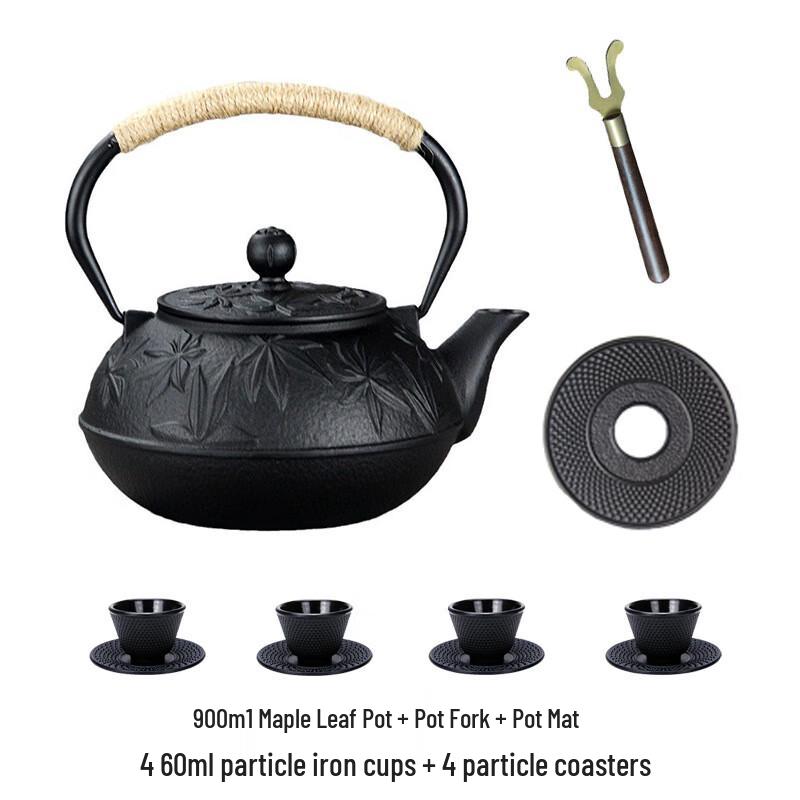 ZISIZ Maple Leaf Cast Iron Teapot Set