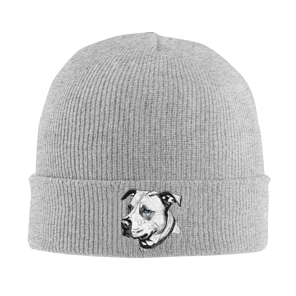 Minimalist Line Pitbull with Blue Eyes Warm Knitted Cap Winter Knit Bonnet Hat Skullies Beanies Hip Hop Caps for Unisex