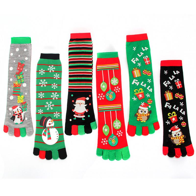 New Fashion Women Funny Cartoon Printed Toe Socks Cotton Five Fingers Socks Casual Soft Socks Women Christmas Sock