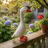 Resin Goose Figurine FeatherTextured White Statue Orange Beak