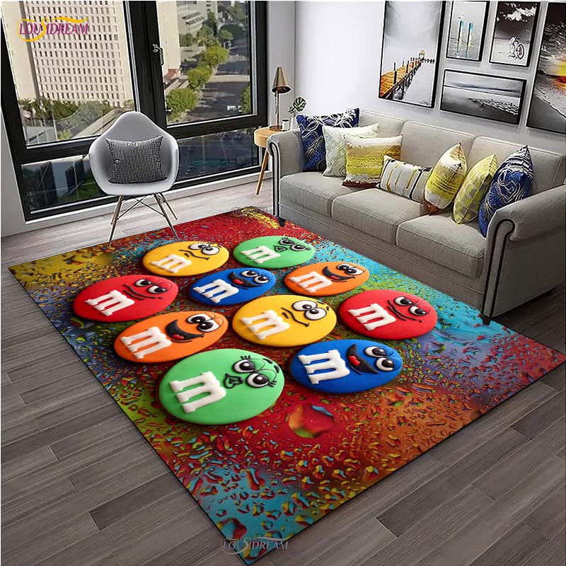 M&M Sweet Cartoon Kawaii Cute Carpet for Living Room Bedroom decor Yoga Area Rug Kitchen Unslip Floor Mat Alfombra Birthday gift