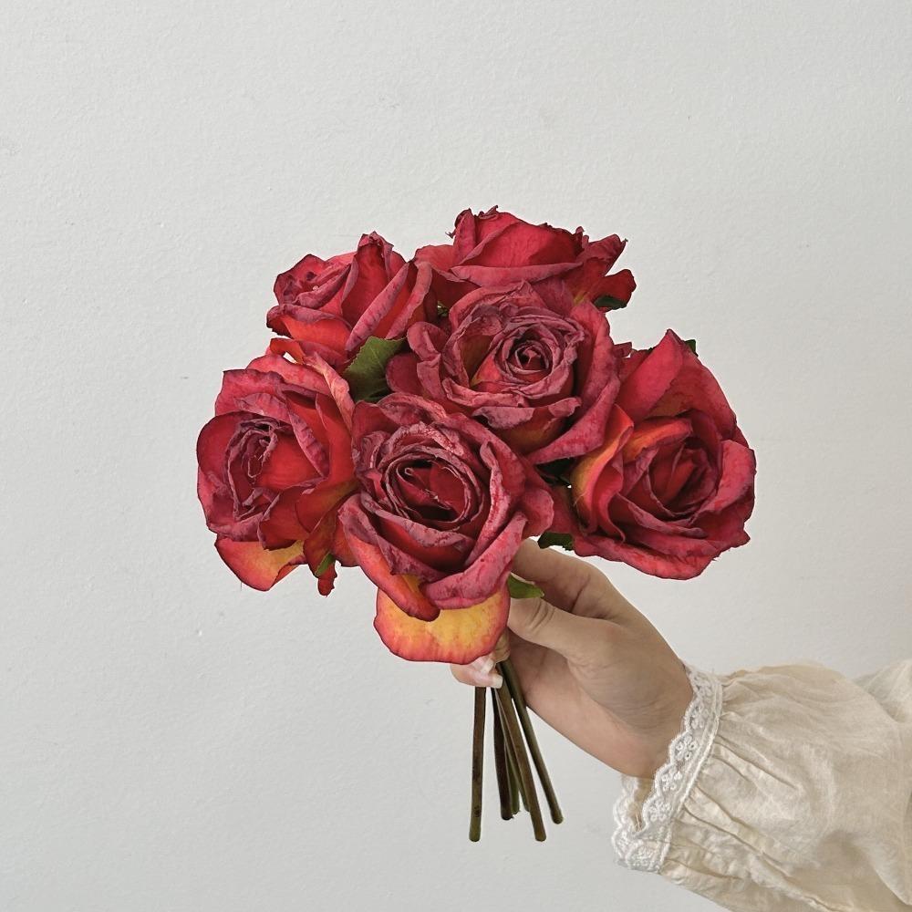 

6 Pcs/Bunch DIY Artificial Big Rose Bouquet Home Dining Table Desktop Decoration Photography Prop красный