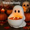 Ceramic Ghostly Figurine Candle Stand Halloween Themed Decorative Accent Candy Serving Tray For Holiday Table Setting