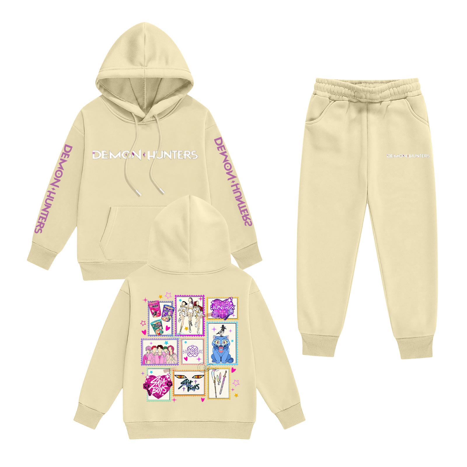 

Kids Long Sleeve Loose Pullover Letter Print Drawstring Hooded Sweatshirt Set 100 бежевий