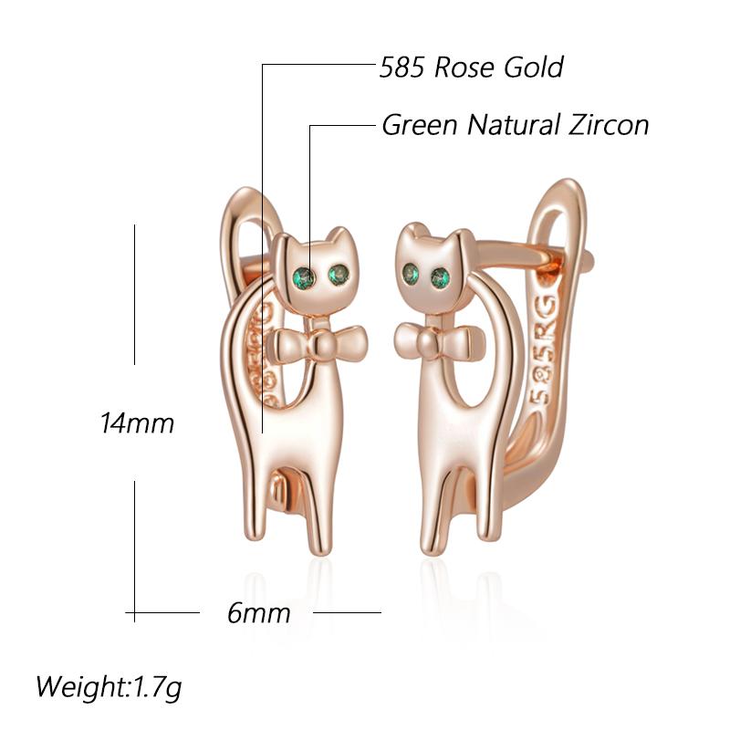 Luxury Cute Cat Earrings For Girls  Rose Gold Color Natural Zircon Accessories Children Baby Xmas Gifts Animal Jewelry
