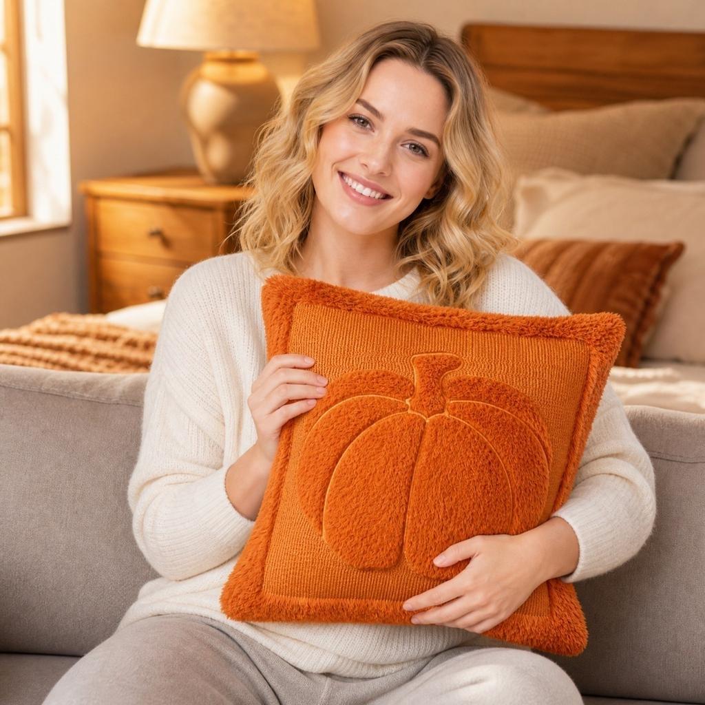Decorative Pumpkin Pattern Throw Pillow Cover Office Lumbar Support Cushion Cover Without Insert Soft Textured Fabric Square Shape