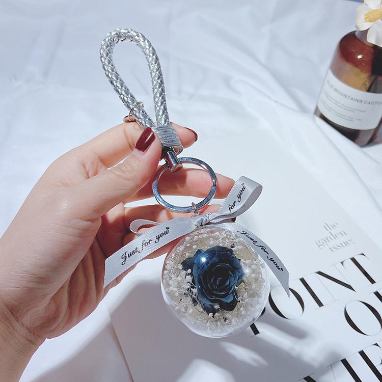 Stylish Women's Floral Keychain With Braided Rope Rose And Dried Flower Pendant