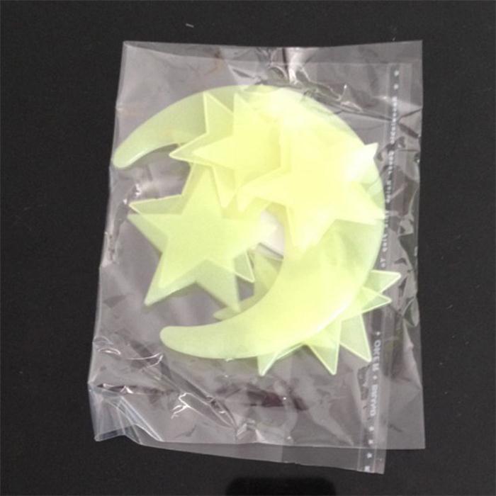 Stars Moon Sun Luminous Glow In The Dark Fluorescent Home Wall Stickers Decal (11 Stars +1 moon)/set