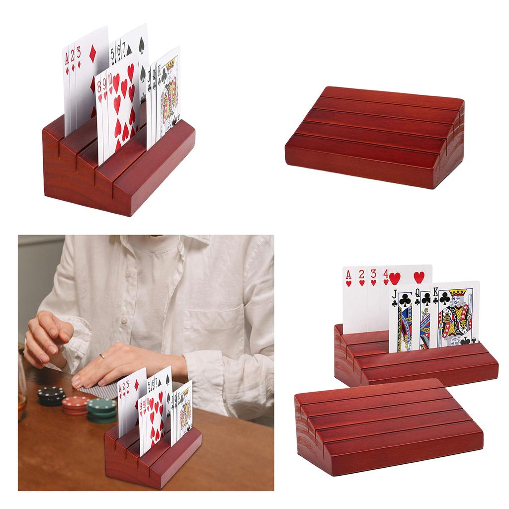 Wood Playing Card Holder Playing Card Holders Deck Stand 4 Slots Card Holder Organizer for Adults Seniors Kids