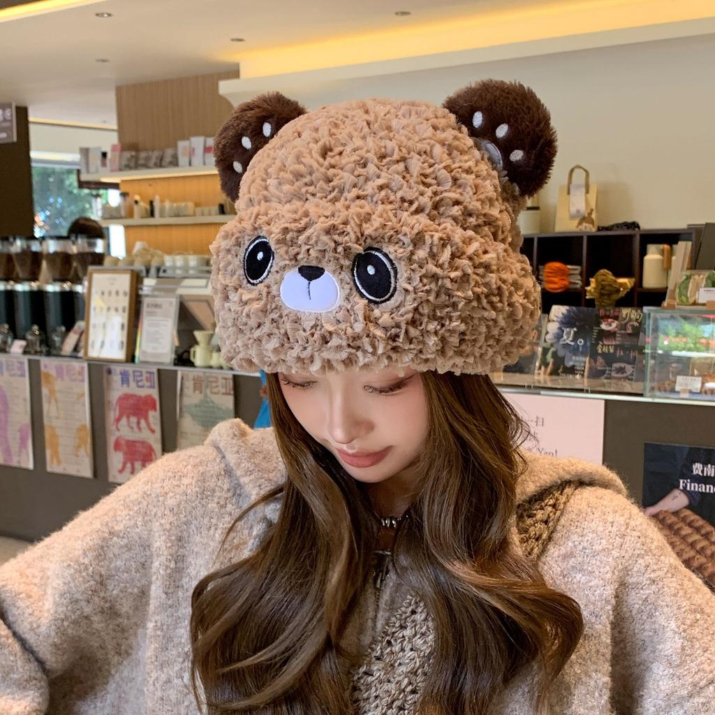Korean Cute Bear Women's Hat Autumn Winter Beanie, Outdoor Warm Ear Protection Knitted Hat