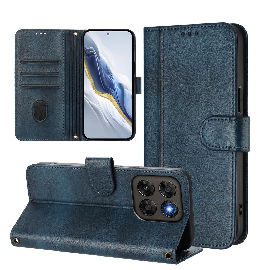 Wallet Case for Moto G67 5G - Leather/PU, Blue, With Lanyard