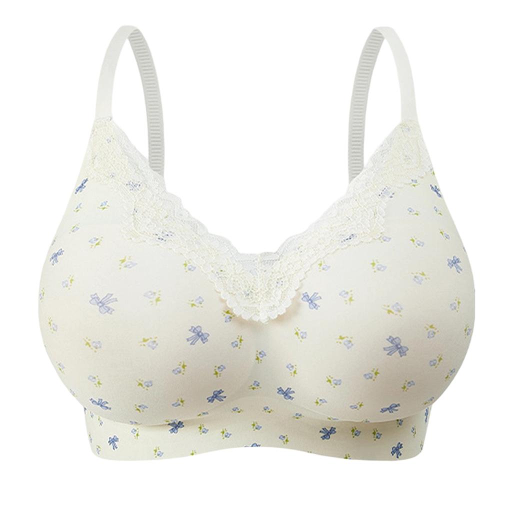 Women's French Floral Expansion Bra, Women's Gathering Sweet Lace Edge Without Steel Ring Bra