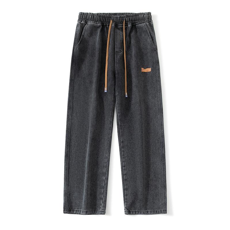 Weft Vintage Gewassen Jeans Heren Drap&eacute; Street Wijde Pijp Losse Rechte Broek 2XL zwarte grijze kleur