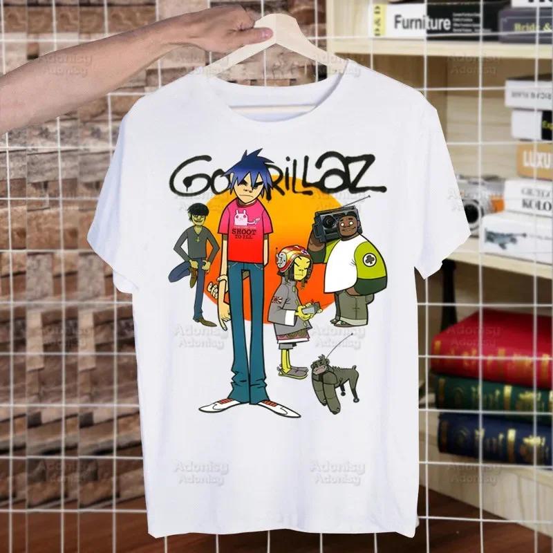Gorillaz Rock Modern Music Graffiti T Shirt Men Retro Washed Tops Tees Harajuku Tshirt Streetwear Hip Hop Male T-shirts