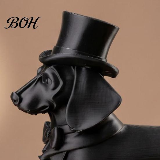 Gentleman Style Ornament 3D Printed Dachshund Statue with Top Hat, Vintage Dog Calm Home Accent Piece Figurine, Cute Desk Decor for Office,