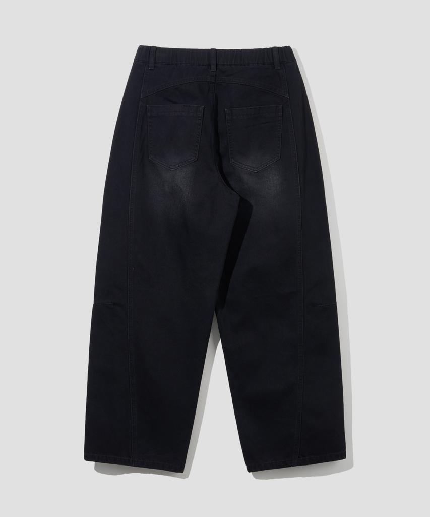 AGOD Vintage Elastic Waist Balloon Denim Pants [Black]
