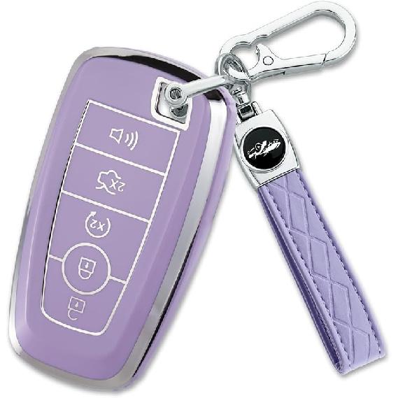 For Ford Key Fob Cover with Keychain, Full Coverage Protection Key Case for 2018-2025 Explorer Fusion Escape Edge Bronco F150 Maverick Mustang