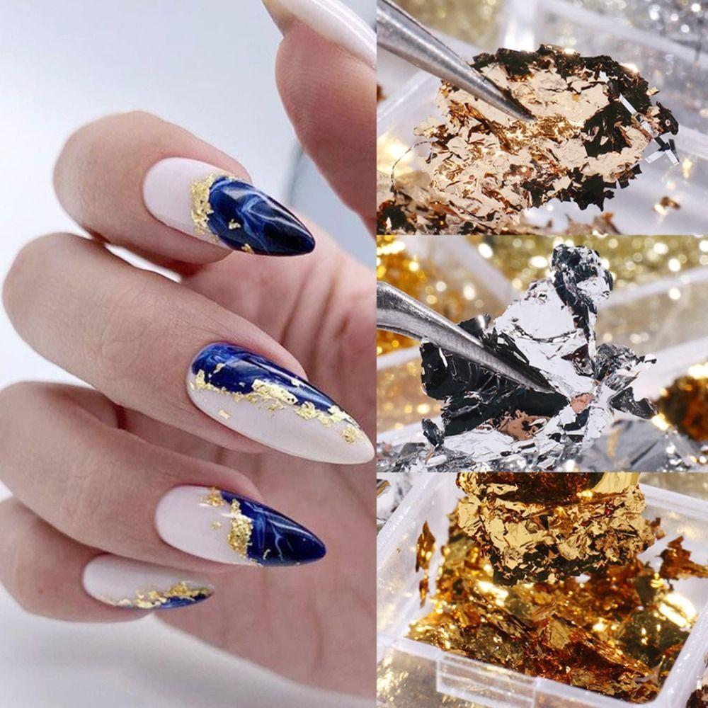 Aluminum Foil Nail Glitter Foils Holographic Sparkly Nail Sequins Ultra-Thin 3D Nail Charms Decorations for Women Girls