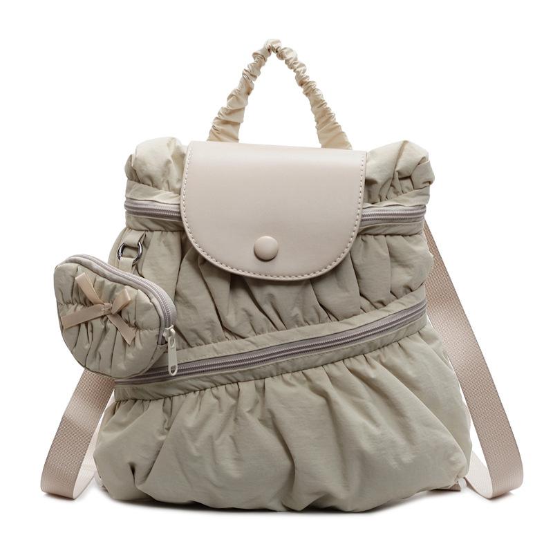 Schoolbag Korean Version of College Style Backpack Bag Women's 1011 New Trendy Fashion Pleated Nylon Casual Backpack