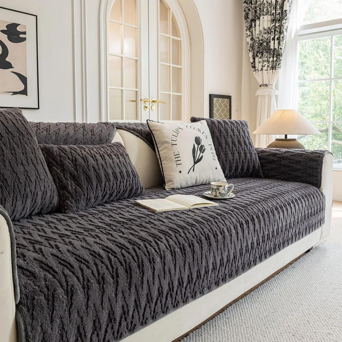 

Подушка для дивана из хлопкового бархата, универсальная нескользящая подушка Four Seasons, чехол для дивана Advanced Sense, полотенце для дивана 70x90cm серый