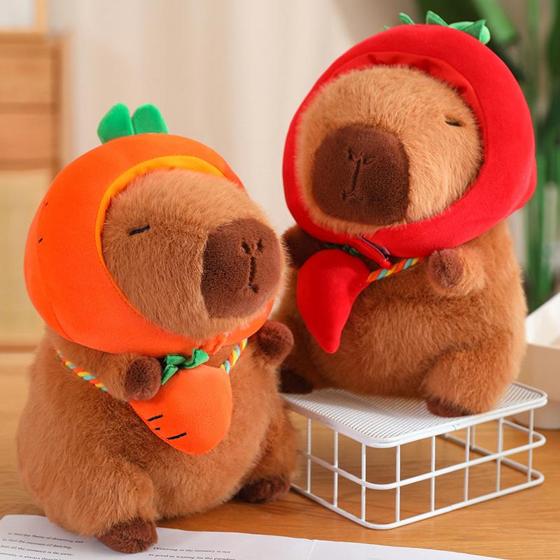 Non-Toxic New Vegetables Hat Capybara Plush Toy Simulation Capibara With Carrot Eggplant Pumpkin Stuffed Animals Birthday Gift