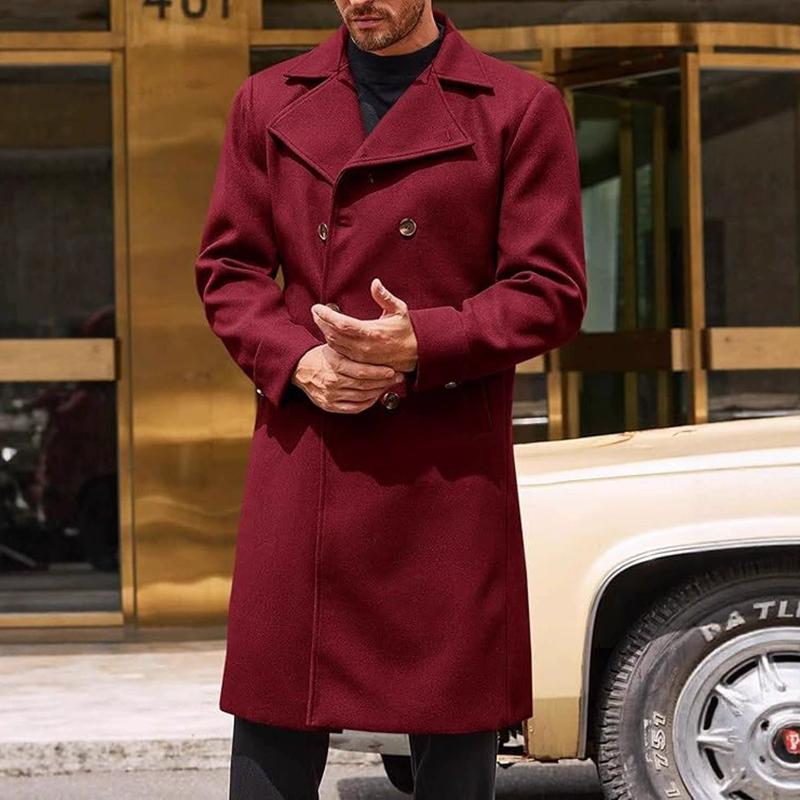 Men's Woolen Coat Long Lapel Double-Breasted Trench Men Winter Coat Casual Fashion Comfortable Windbreak