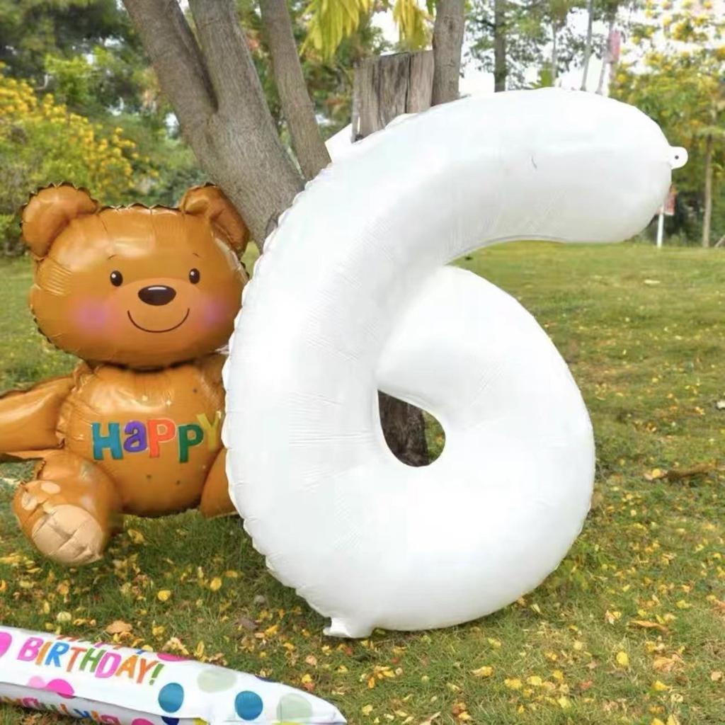 32-Inch Large White Number Aluminum Foil Balloons for Children's Birthday and Party Decorations