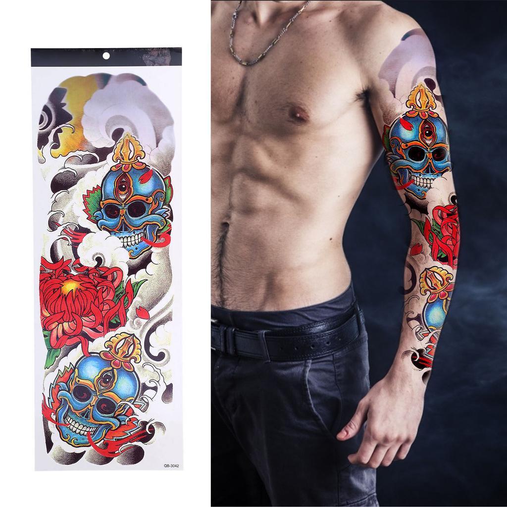 10pcs Fake Tattoo Stickers Temporary Waterproof Skull Pattern Full Arm Tattoos for Halloween