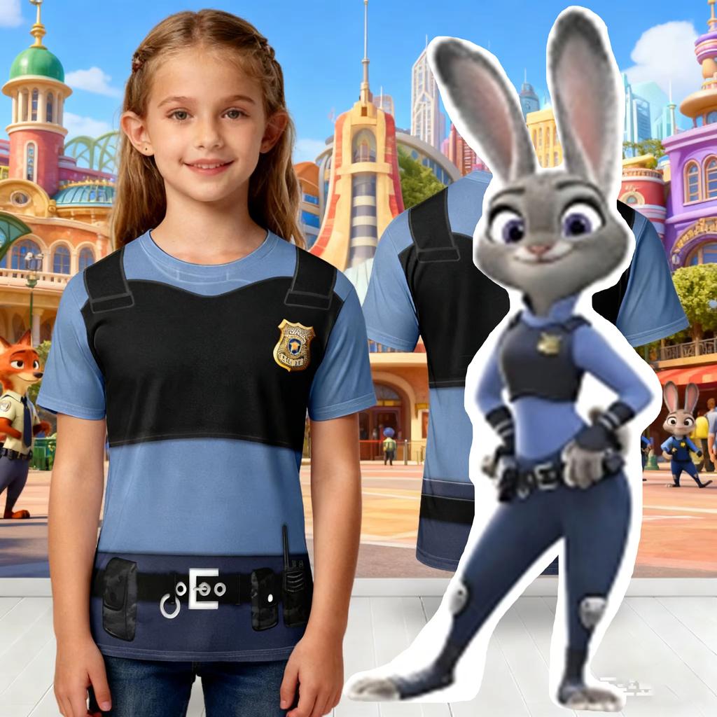 Judy Hopps Children's Teenagers' Short Sleeved T-shirt from Zootopia 2,COS Cartoon Cosplay 3D Printed T-shirt, Summer Top,GIFT