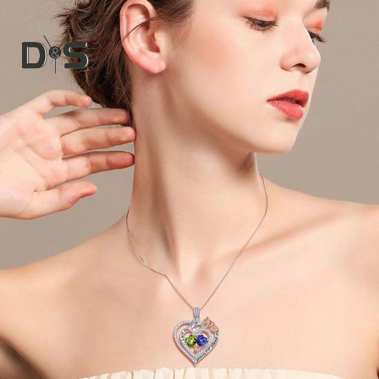 I Love You Forever Heart Necklace for Women Cubic Zirconia Heart Golden Rose Necklace Valentine's Day Birthday Jewelry Gift for Wife Mom