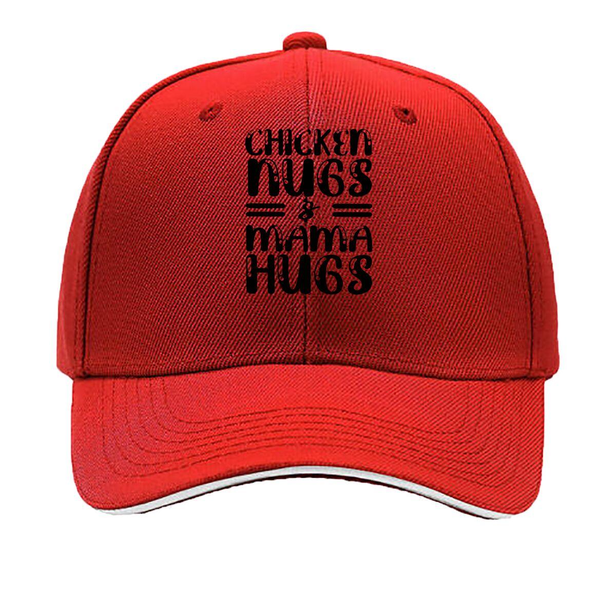 Chicken Nugs Mama Hugs Lettering Quote Design Sandwich Baseball Cap Unisex Women Sun Cap Outdoor Workouts Hat One Size
