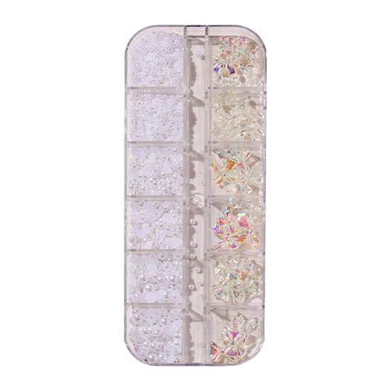 1 Set 3D Nail Art Grids Rhinestone Faux Charm 12 Pearl Bow Rose Flower Nail Design