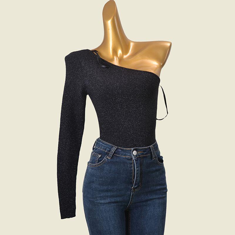 Foreign Trade Original Order Color Gold Stylish Positioning Clothes Fashion Fashion Wind Thread High Elastic Long Sleeves Silm Knitting Jumpsuit