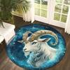 1pc Mystical Capricorn Zodiac Round Floor Mat - Non-Slip Machine Washable Mat with Goat Head  Starry Night Design, Deep Blue