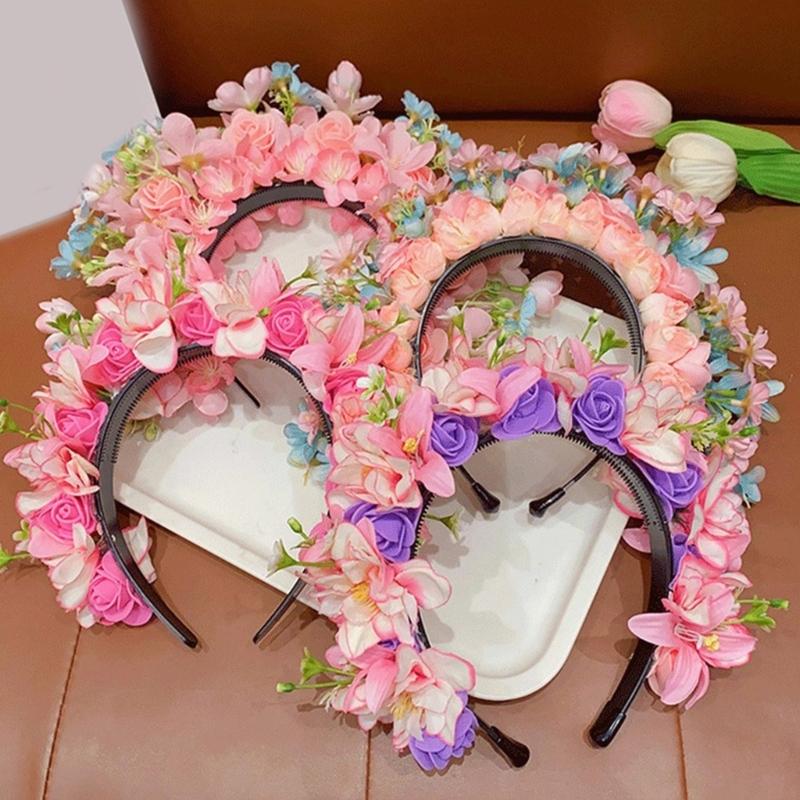Adjustable Silk Flower Headband Beautiful Flower Hairband Accessory Lovely Flower Embellished Hair Decoration