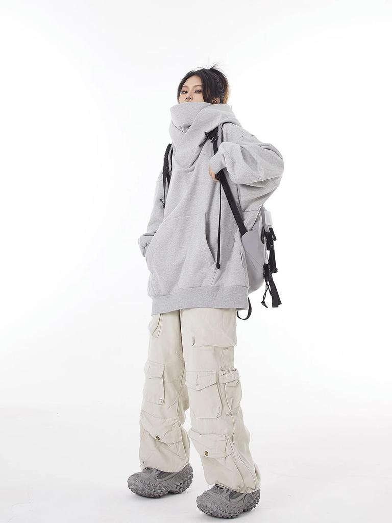 Unisex Trendy High-Collar Hooded Jacket with Velvet Lining for Social Anxiety